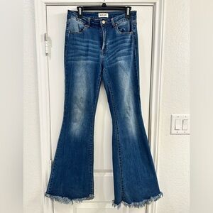 Black Label Distressed Blue Flare Jeans